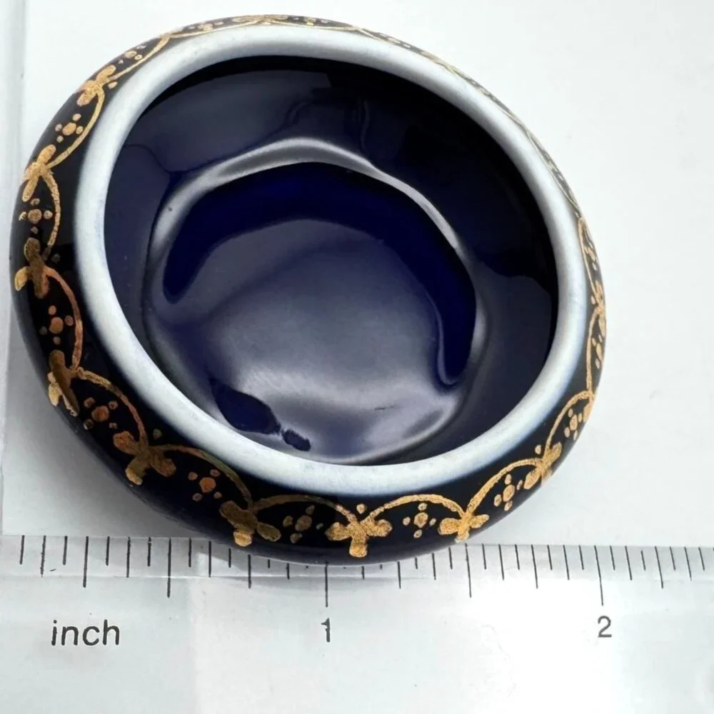 Limoges France Blue Courting Couple Trinket Pill Box Gold Trim Signed Vintage